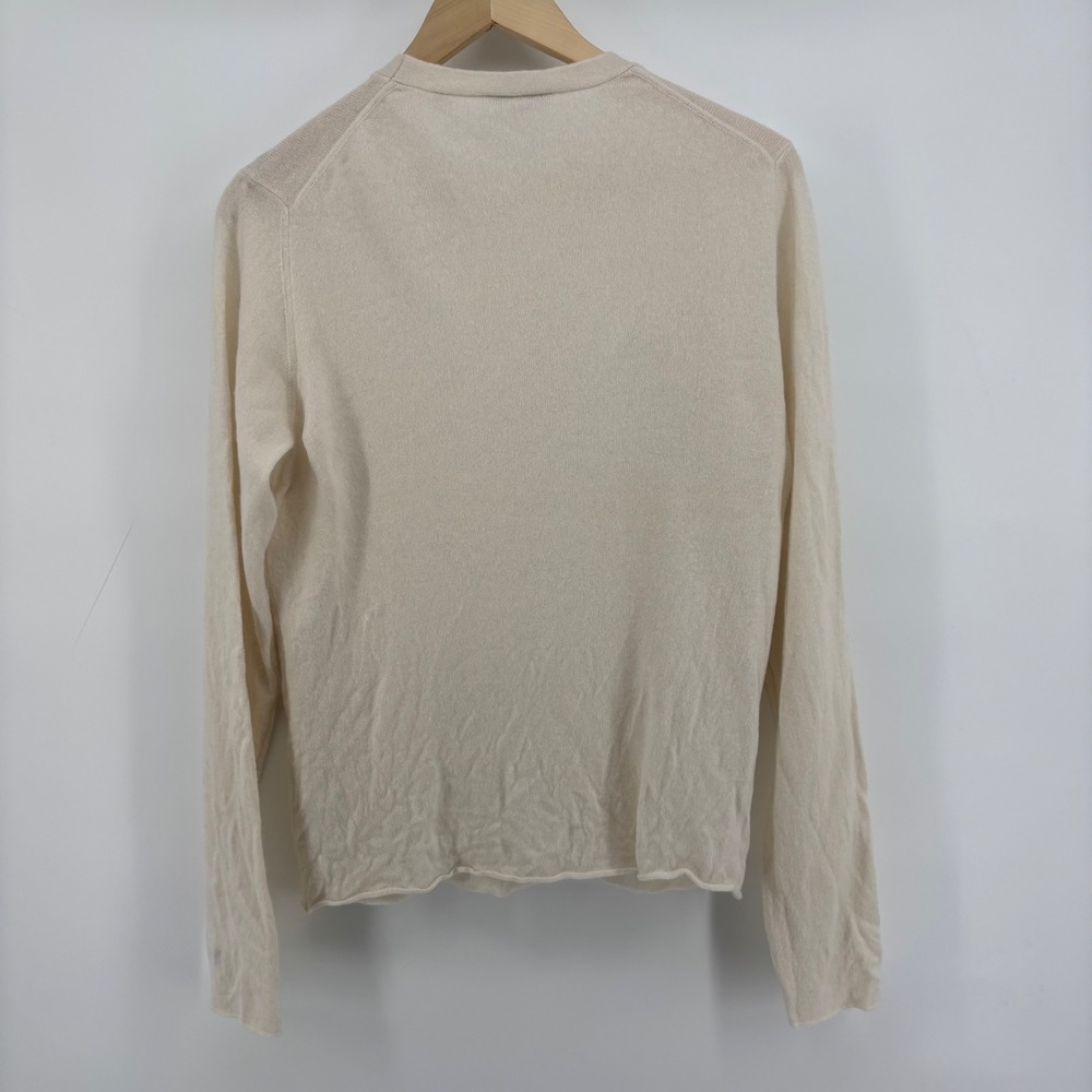 Vince Cashmere Crewneck Sweater Womens Large Cream Fair Rolled Hem Lightweight - Picture 9 of 9